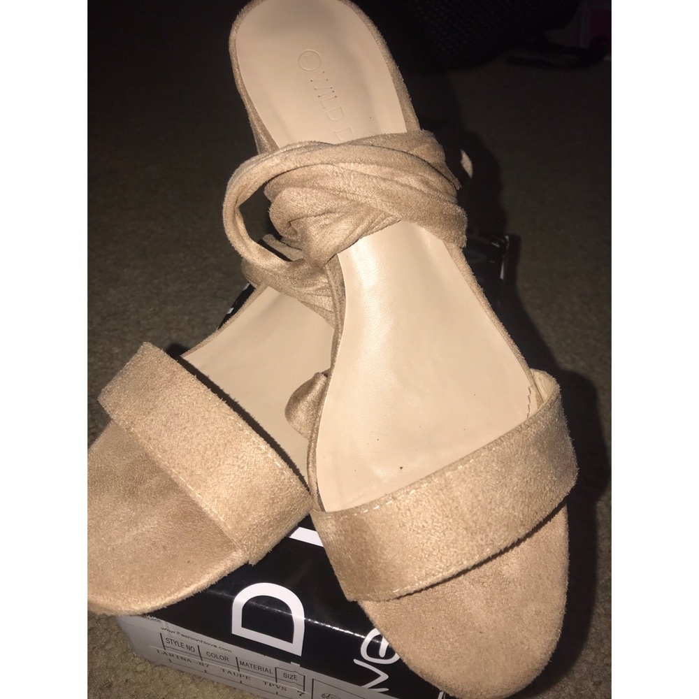 Taupe Tie Up Block Sandals